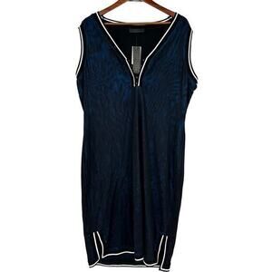 NEW LaLa Anthony plus size black & blue retro pullover midi length stretch 2X